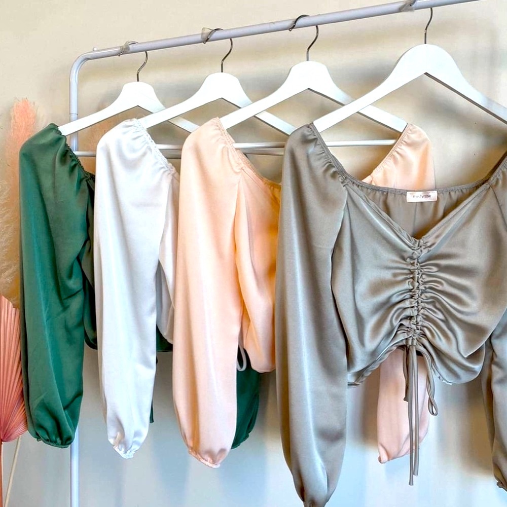 Olive Satin Top with Adjustable Crop